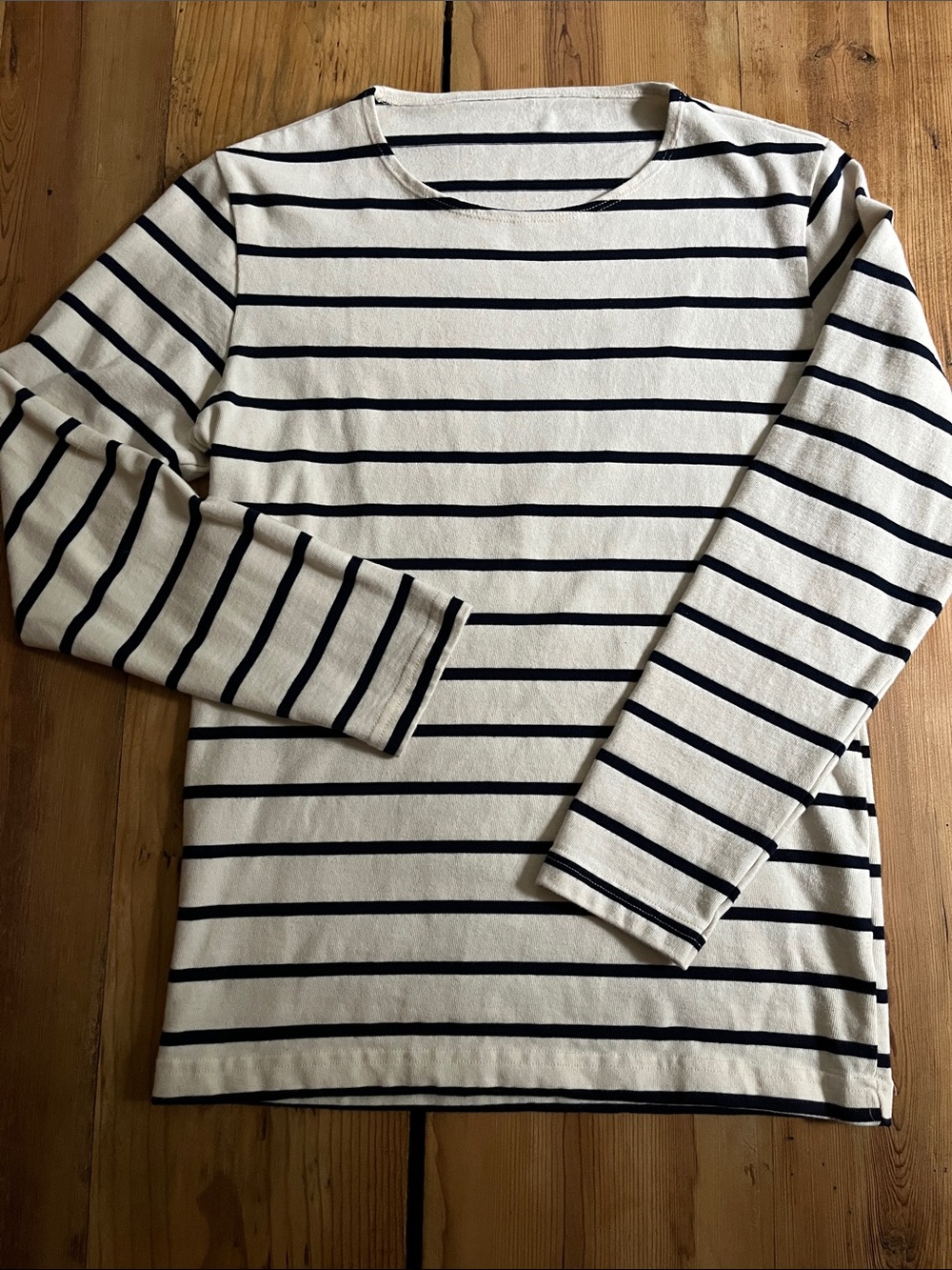 AMERICAN APPAREL XS White/Blue Sailor Stripe Scoop Neck Knit Top Long Sleeve